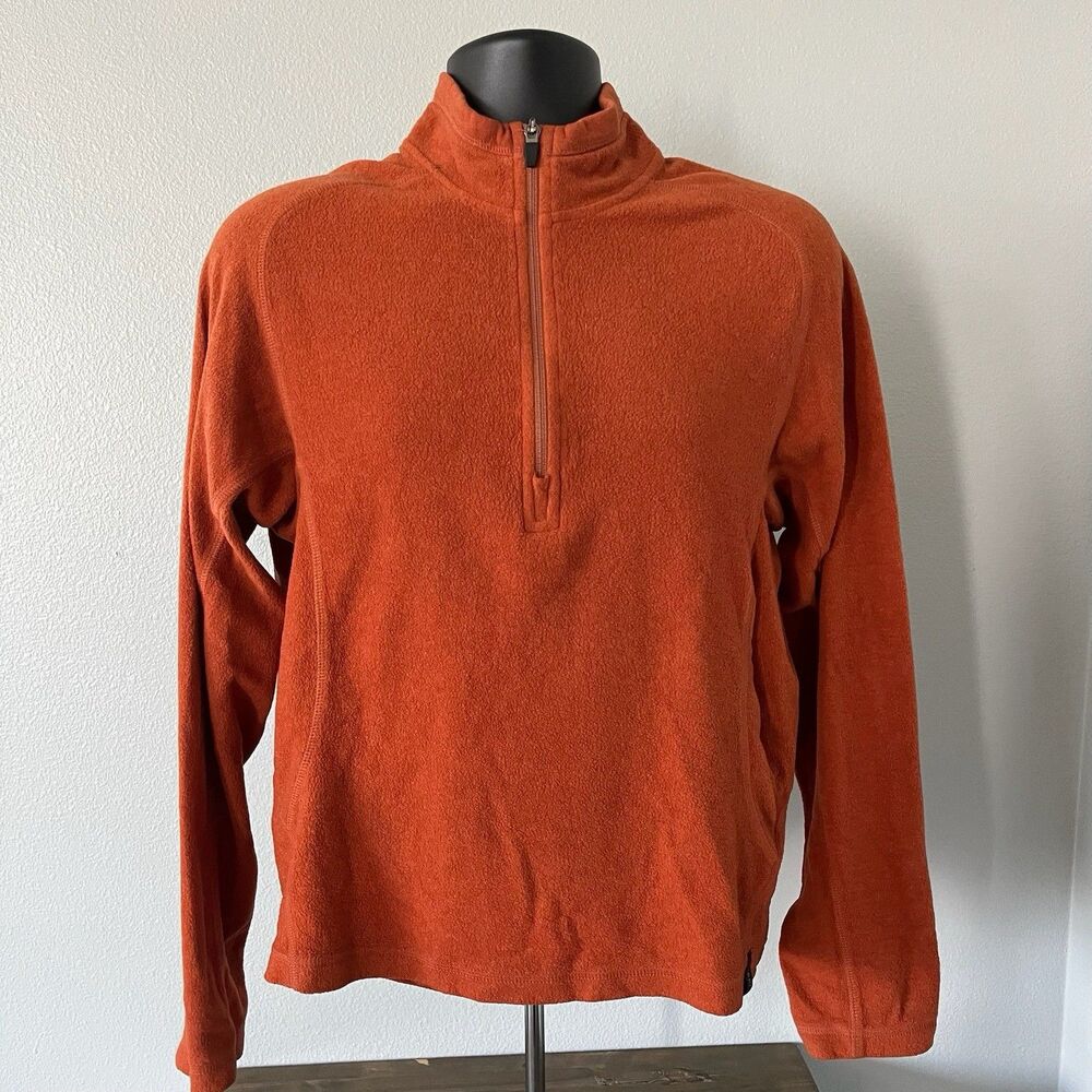REI Mens Small 1/2 Zip Jacket Wool Blend Burnt Orange Pullover Zipped Pockets